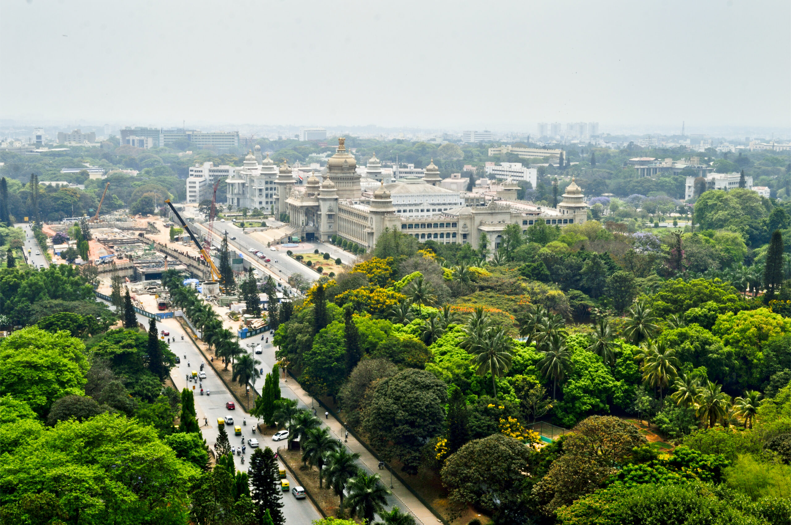 Bangalore city Aerial view with vidhansoudha coverd with trees